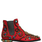 Dolce & Gabbana Red Embellished Chelsea Ankle Boots Shoes
