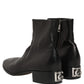 Dolce & Gabbana Black Leather Logo Short Ankle Boots Shoes