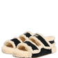Dolce & Gabbana Beige Black Faux Fur Flats Men Sandals Shoes