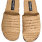 Dolce & Gabbana Beige Straw Raffia Slides Sandals Flats Shoes