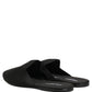 Dolce & Gabbana Black Suede Slides Flat Slipper Men Shoes