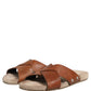 Dolce & Gabbana Brown Calf Leather Slides Sandals Shoes