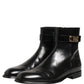 Dolce & Gabbana Black Leather Logo Buckle Mid Calf Boots Shoes