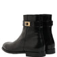 Dolce & Gabbana Black Leather Logo Buckle Mid Calf Boots Shoes