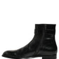 Dolce & Gabbana Black Leather Logo Buckle Mid Calf Boots Shoes