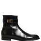 Dolce & Gabbana Black Leather Logo Buckle Mid Calf Boots Shoes