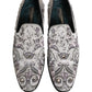 Dolce & Gabbana White Sequined Formal Slip On Loafers Shoes