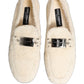 Dolce & Gabbana White Fur Shearling Men Dress Loafers Shoes
