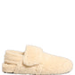 Dolce & Gabbana Beige Faux Fur Flats Men Slides Sandals Shoes