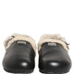 Dolce & Gabbana Beige Black Fur Shearling Slides Sandals Shoes