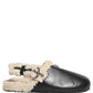 Dolce & Gabbana Beige Black Fur Shearling Slides Sandals Shoes