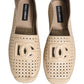 Dolce & Gabbana Beige Leather Cutout Logo Espadrilles Shoes