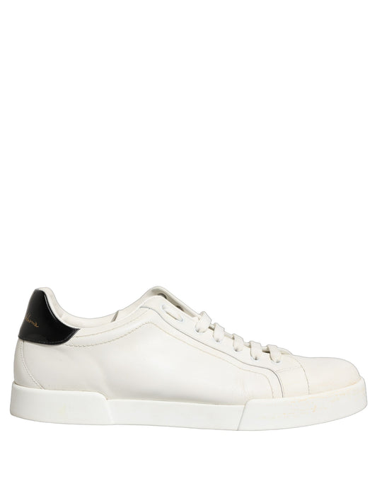 Dolce & Gabbana White Black Leather Lace Up Sneakers Shoes