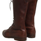 Dolce & Gabbana Brown Leather Lace Up Mid Calf Boots Shoes