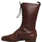 Dolce & Gabbana Brown Leather Lace Up Mid Calf Boots Shoes