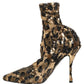 Dolce & Gabbana Gold Leopard Sequin Sock Ankle Boots Shoes