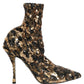Dolce & Gabbana Gold Leopard Sequin Sock Ankle Boots Shoes