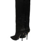 Dolce & Gabbana Black Satin Knee High Stiletto Boots Shoes