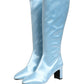 Dolce & Gabbana Light Blue Satin Knee High Boots Shoes