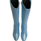 Dolce & Gabbana Light Blue Satin Knee High Boots Shoes