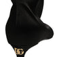 Dolce & Gabbana Black Satin Knee High Kitten Boots Shoes