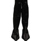 Dolce & Gabbana Black Satin Knee High Kitten Boots Shoes
