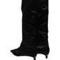 Dolce & Gabbana Black Satin Knee High Kitten Boots Shoes