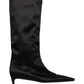 Dolce & Gabbana Black Satin Knee High Kitten Boots Shoes