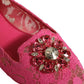 Dolce & Gabbana Pink Taormina Lace Crystals Flats Shoes