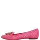 Dolce & Gabbana Pink Taormina Lace Crystals Flats Shoes