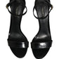 Dolce & Gabbana Black Leather Ankle Strap Heels Sandals Shoes