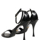 Dolce & Gabbana Black Leather Ankle Strap Heels Sandals Shoes
