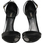 Dolce & Gabbana Black Leather Ankle Strap Heels Sandals Shoes