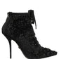Dolce & Gabbana Black Embellished Mesh Ankle Boots Shoes