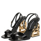 Dolce & Gabbana Black Leather Ankle Strap Heels Sandals Shoes