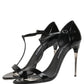 Dolce & Gabbana Black Leather T-strap Heels Sandals Shoes