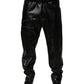 Dolce & Gabbana Black PU Leather Zipper Men Trouser Pants