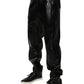 Dolce & Gabbana Black PU Leather Zipper Men Trouser Pants
