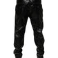 Dolce & Gabbana Black PU Leather Zipper Men Trouser Pants