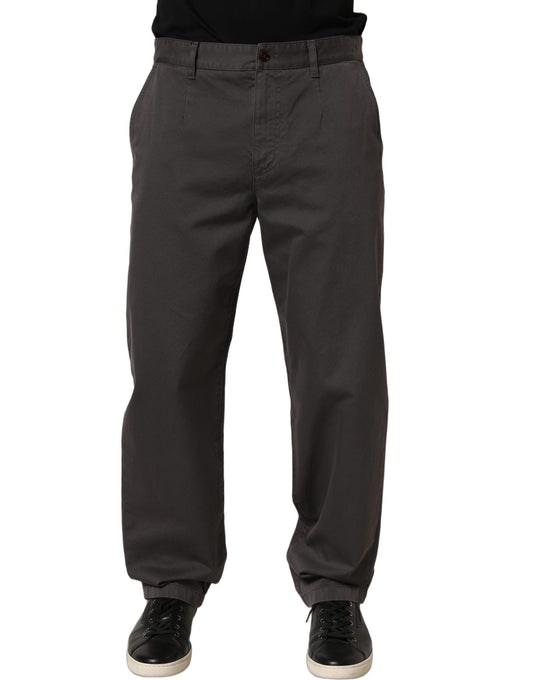 Dolce & Gabbana Dark Gray Cotton Straight Chino Trouser Pants