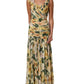 Dolce & Gabbana Yellow Floral Print Silk Pleated Maxi Dress