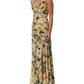 Dolce & Gabbana Yellow Floral Print Silk Pleated Maxi Dress