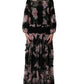 Dolce & Gabbana Black Floral Print Cotton Lace Maxi Dress