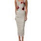 Dolce & Gabbana Light Gray Rose Embroidery Sheath Midi Dress