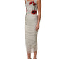 Dolce & Gabbana Light Gray Rose Embroidery Sheath Midi Dress