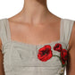 Dolce & Gabbana Light Gray Rose Embroidery Sheath Midi Dress