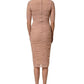 Dolce & Gabbana Beige Cotton Mesh Ruched Sheath Midi Dress