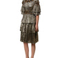 Dolce & Gabbana Metallic Gold Embellished Tiered Midi Dress