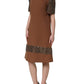 Dolce & Gabbana Brown Wool Rhinestone Embellished Midi Dress