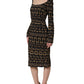 Dolce & Gabbana Black Key Print Long Sleeves Sheath Midi Dress